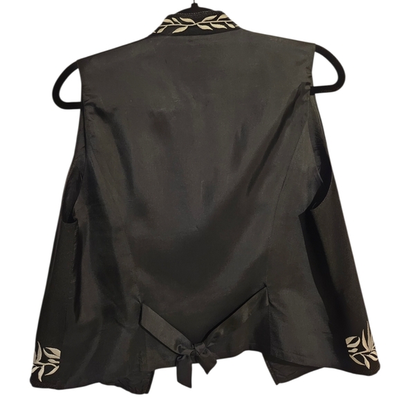 Spenser Jeremy Embroidered Silk Vest, Womens Zip Up Black Silk Vest, Size Large - Picture 2 of 11